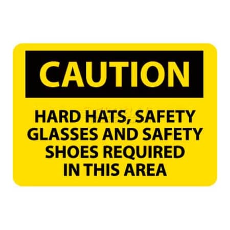 National Marker Co NMC OSHA Sign, Caution Hard Hats Safety Glasses & Safety Shoes Required, 10in X 14in, Yw/Blk C160RB